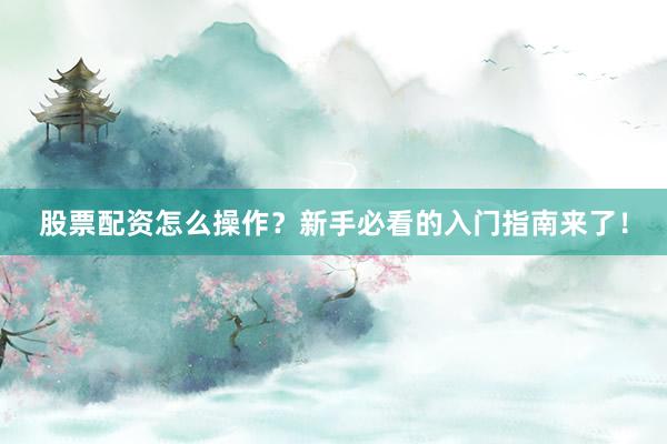 股票配资怎么操作？新手必看的入门指南来了！