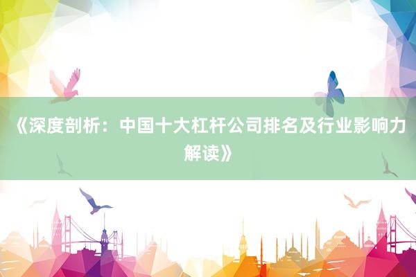 《深度剖析：中国十大杠杆公司排名及行业影响力解读》