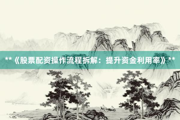 **《股票配资操作流程拆解：提升资金利用率》**
