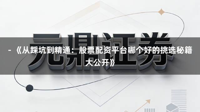 - 《从踩坑到精通：股票配资平台哪个好的挑选秘籍大公开》