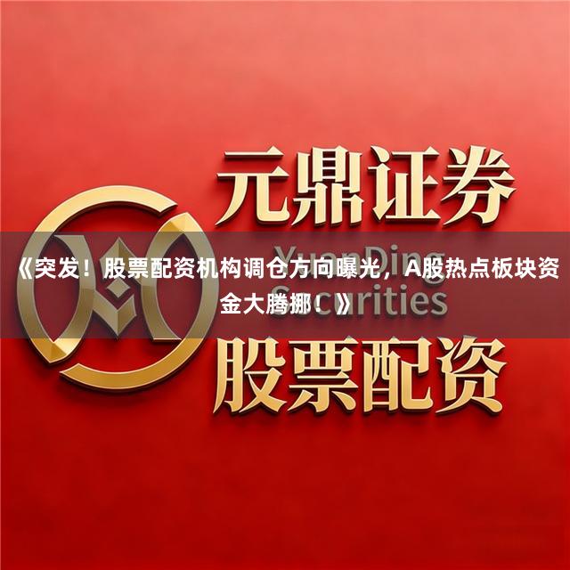 《突发！股票配资机构调仓方向曝光，A股热点板块资金大腾挪！》