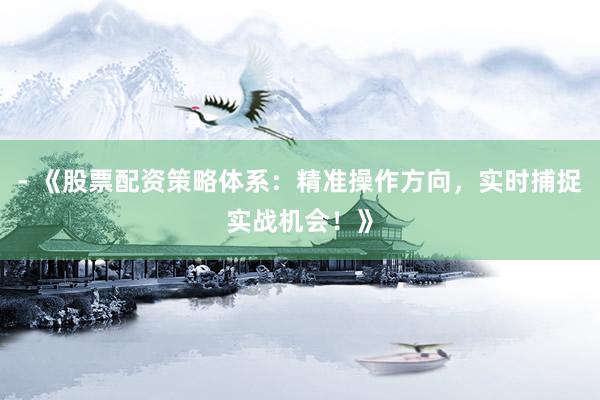- 《股票配资策略体系：精准操作方向，实时捕捉实战机会！》