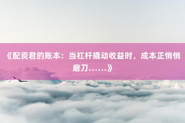《配资君的账本：当杠杆撬动收益时，成本正悄悄磨刀……》