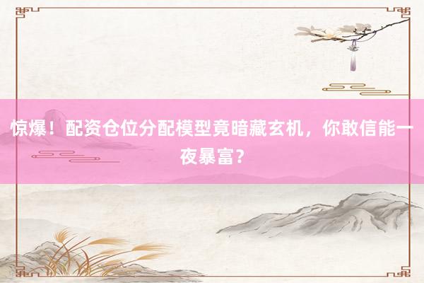 惊爆！配资仓位分配模型竟暗藏玄机，你敢信能一夜暴富？