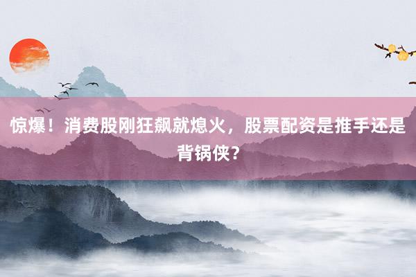 惊爆！消费股刚狂飙就熄火，股票配资是推手还是背锅侠？