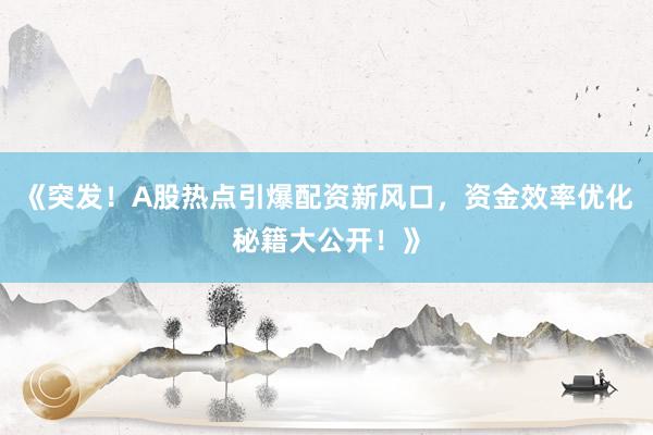 《突发！A股热点引爆配资新风口，资金效率优化秘籍大公开！》