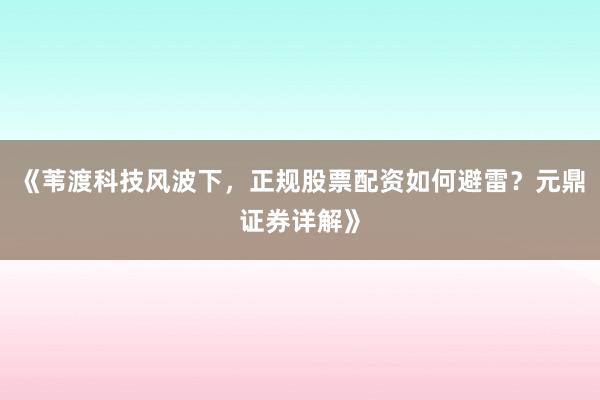 《苇渡科技风波下，正规股票配资如何避雷？元鼎证券详解》