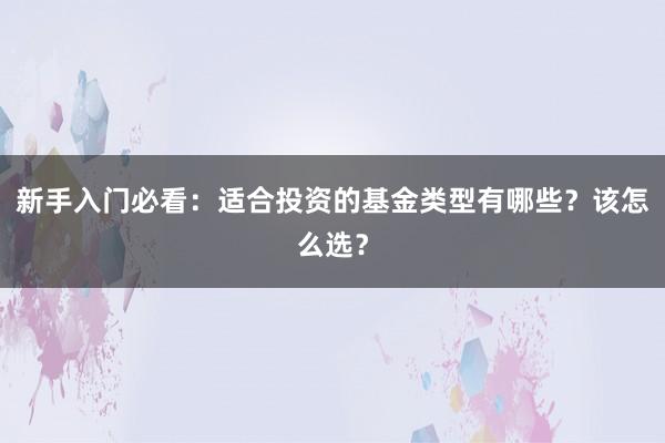 新手入门必看：适合投资的基金类型有哪些？该怎么选？