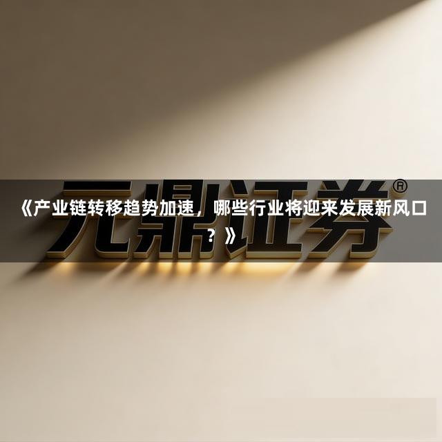 《产业链转移趋势加速，哪些行业将迎来发展新风口？》