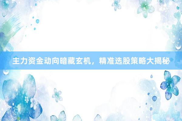 主力资金动向暗藏玄机，精准选股策略大揭秘