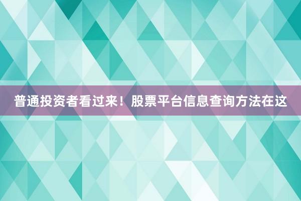 普通投资者看过来！股票平台信息查询方法在这